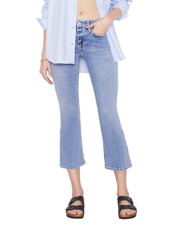 Le Cropped Mini Bootcut Jeans in Jadite