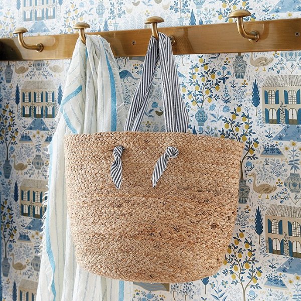 French Riviera Woven Tote Bag Jute & Cotton