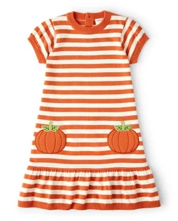 Girls Short Sleeve Applique Pumpkin Striped Sweater Dress - Lil' Pumpkin | Gymboree