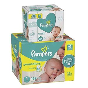 Pampers Swaddlers/Cruisers Disposable Diapers + Baby Wipes 336 Count @ Amazon