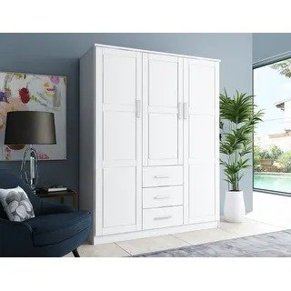 Palace Imports 100% Solid Wood Cosmo 3-Door Wardrobe Armoire with Optional Mirrored Door