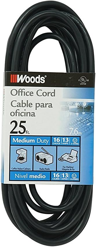 Woods 5601 16/3 25-Foot SJTW Indoor Extension Cord, Perfect for Home or Office, Black - Amazon.com