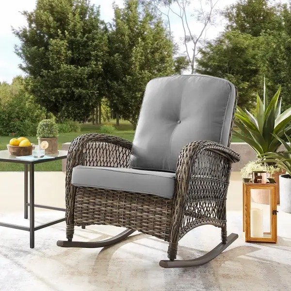 Corvus Salerno Outdoor Handwoven Resin Wicker Rocking Chair - Grey
