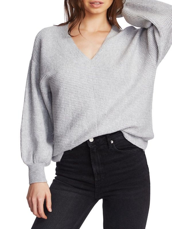 Textured Balloon-Sleeve Cotton-Blend Sweater