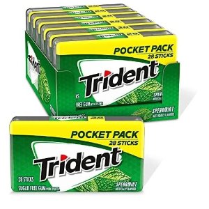 Trident Spearmint Sugar Free Gum Fathers Day Gift, 6 Pocket Packs of 28 Pieces (168 Pieces Total)