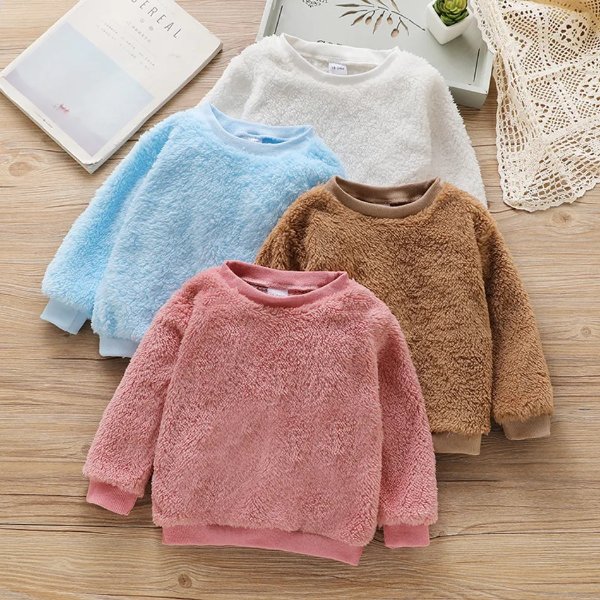 Toddler Girl Round-collar Casual Solid Fuzzy Pullover Sweater