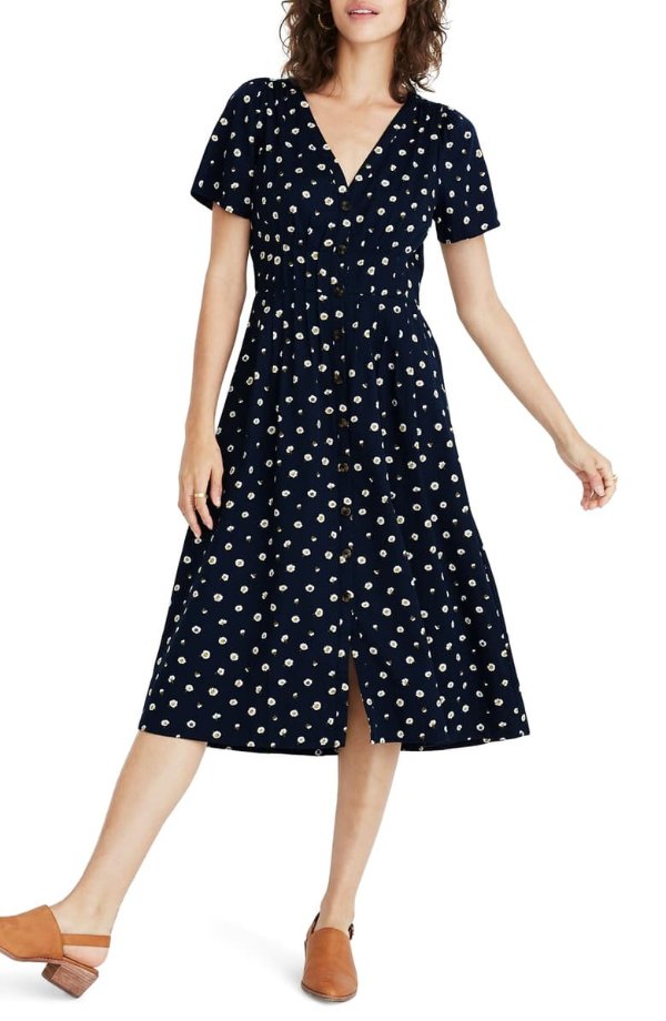 Daylily Midi Dress in Daisy Dots