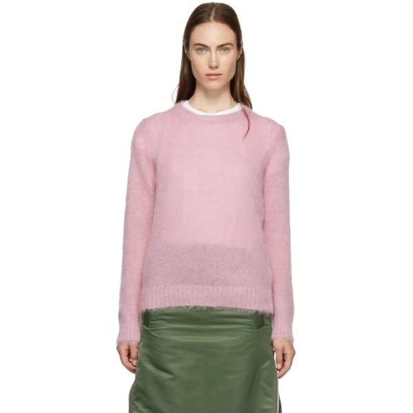 - Pink Mohair Crewneck Sweater