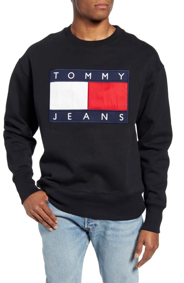 TJM Tommy Flag Applique Crewneck Sweatshirt