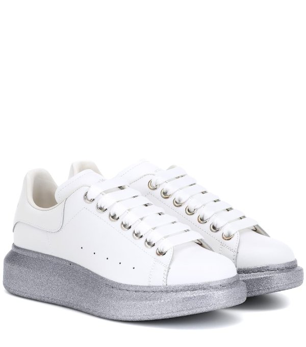 Glitter-trimmed leather sneakers