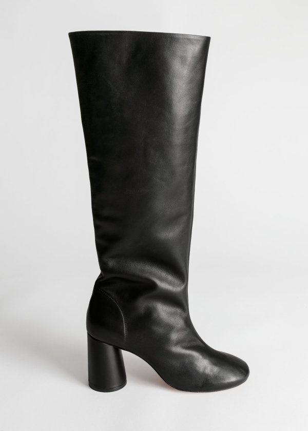 Gathered Slouch Leather Boots