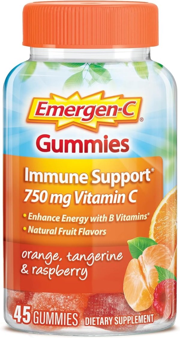 Gummies (45 Count, Orange, Tangerine and Raspberry Flavors) Dietary Supplement with 500 mg Vitamin C Per Serving, Gluten Free