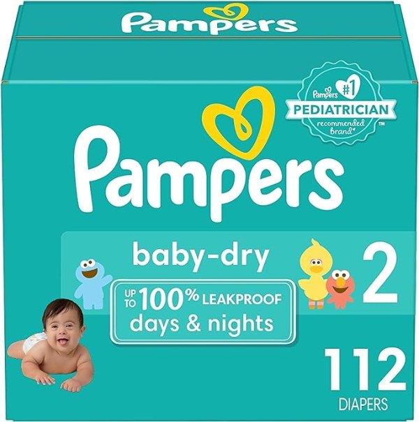 Diapers Size 2, 112 Count - Pampers Baby Dry Disposable Baby Diapers, Super Pack