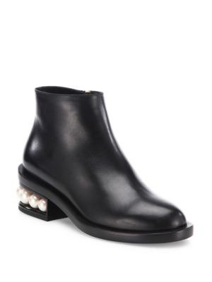 - Casati Pearly Heel Leather Ankle Boots