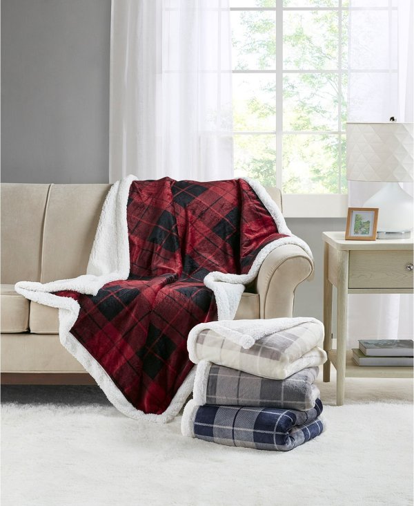 Plaid Reversible Sherpa Throw, Created for Macy's