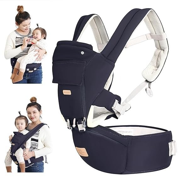 Baby - Carrier, 6-in-1 Baby Carrier with Waist Stool-, FRUITEAM Baby Carrier with Hip Seat for Breastfeeding, One Size Fits All - Adapt to Newborn, Infant & Toddler (Navy)
