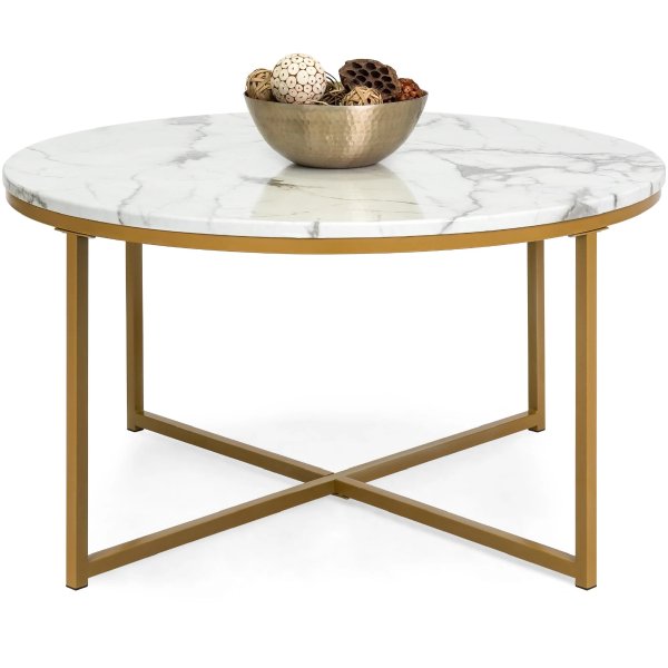 Round Coffee Table w/ Faux Marble Top
