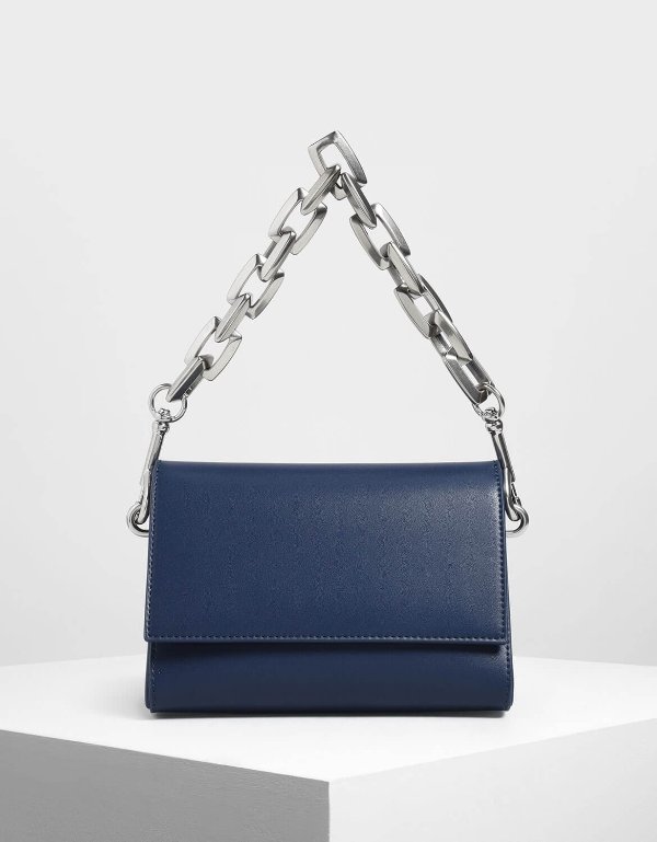 Dark Blue Chunky Chain Handle Crossbody Bag | CHARLES & KEITH US