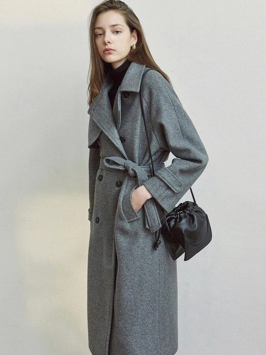 Wool Trench Long Coat Grey