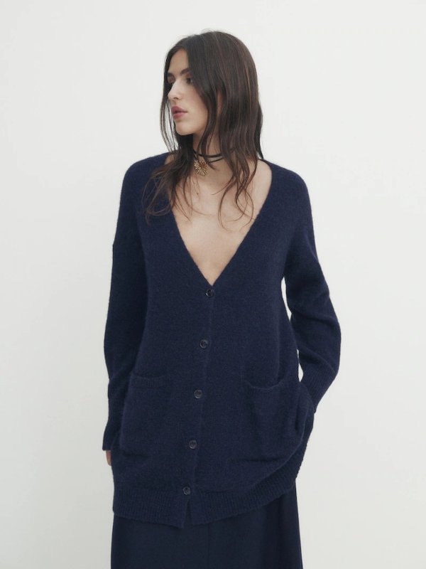 Long buttoned knit cardigan