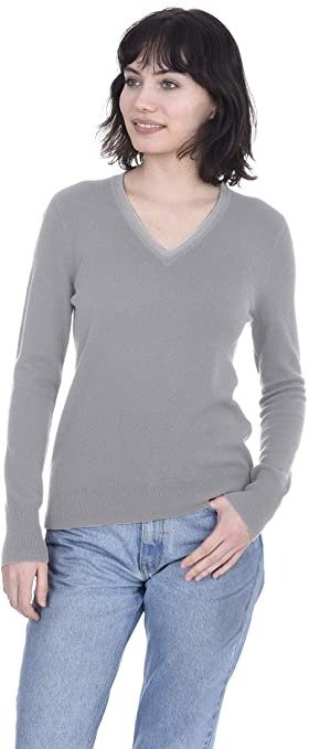 V Neck Sweater 100% Cashmere Long Sleeve Pullover for Women