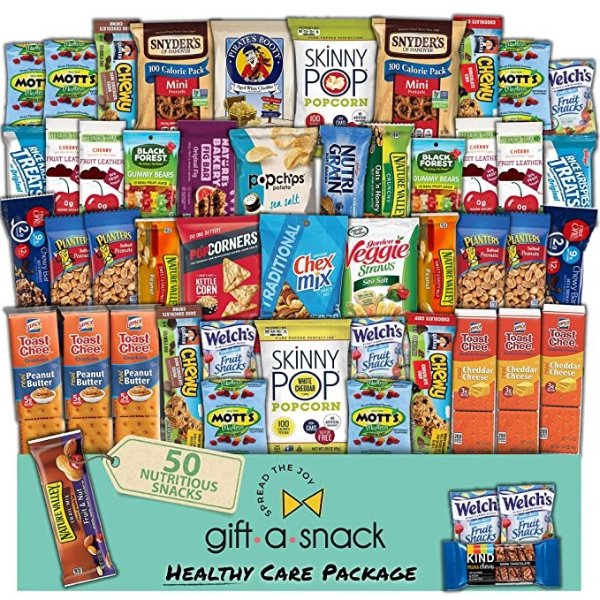 Healthy Snack Box Variety Pack Care Package (50 Count) Graduation 2021 Prime Gift Basket - College Student Crave Food Arrangement Nutritious Chips - Birthday Treat for Women Men Adult Kid Teens