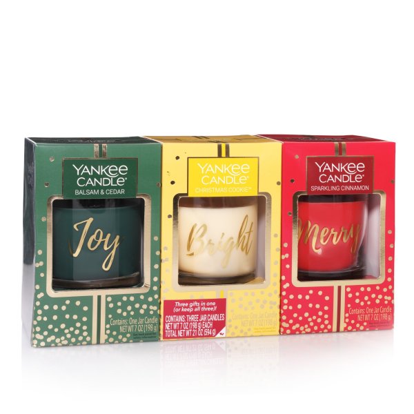 ($33 Value) Yankee Candle Holiday- Small Jar Candle Trio Set, Balsam/Cedar, Sparkling Cinnamon, Christmas Cookie