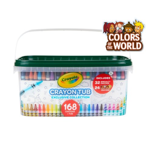 CrayolaCrayon and Storage Tub, 168 Crayons, Featuring Colors of the World Crayon Colors