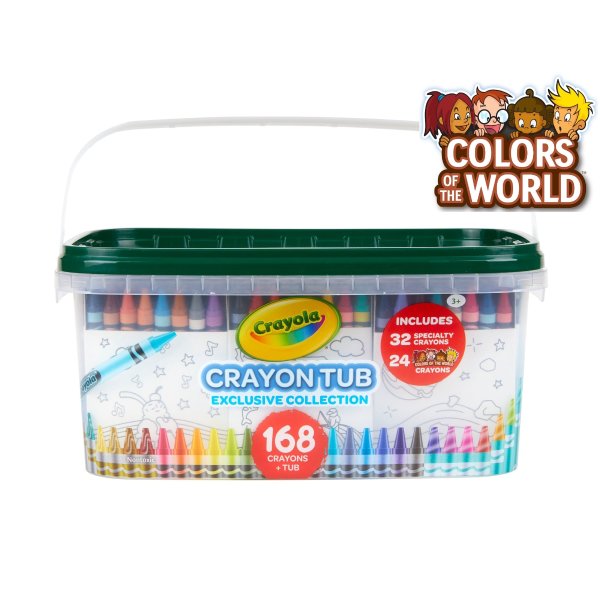 Crayon and Storage Tub, 168 Crayons, Featuring Colors of the World Crayon Colors