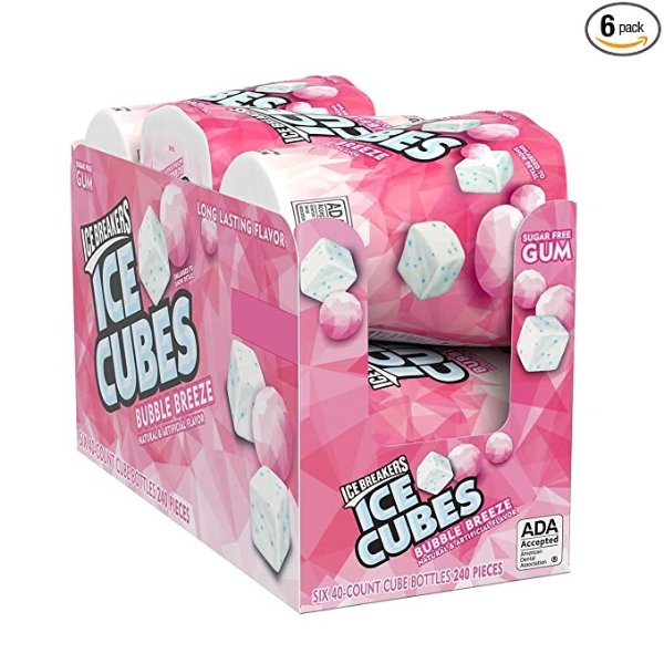 ICE CUBES BUBBLE BREEZE Sugar Free Chewing Gum with Xylitol, Holiday, 40 Piece Bottles (6 Ct.)