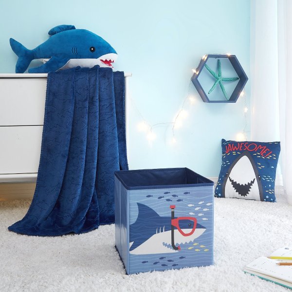 Shark Set for Kids, 3 Pieces Includes Storage Cube, Throw & Decorative Pillow