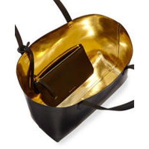  Preorder of Mansur Gavriel	Large Leather Tote Bag with Coated Interior, Black/Gold