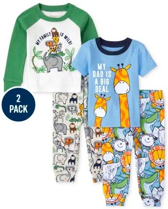 Unisex Baby And Toddler Short Sleeve 'My Dad Is A Big Deal' Animal And 'My Family Is Wild!' Long Raglan Sleeve Safari Snug Fit Cotton Pajamas 2-Pack | The Children's Place - WHITE