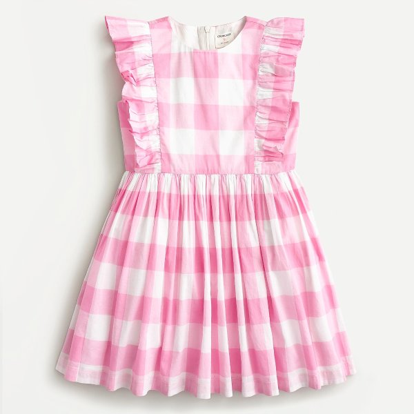 Girls' ruffle-trim party dress in oversized gingham