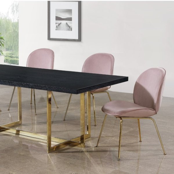 Paris Velvet Dining Chairs, Set of 2, Pink, Gold Base