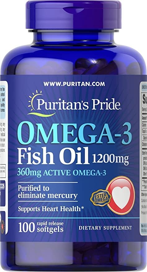 Omega-3 Fish Oil, 1200 mg, Supports Heart Health and Healthy Circulation, 100 Count, by Puritan'sPride