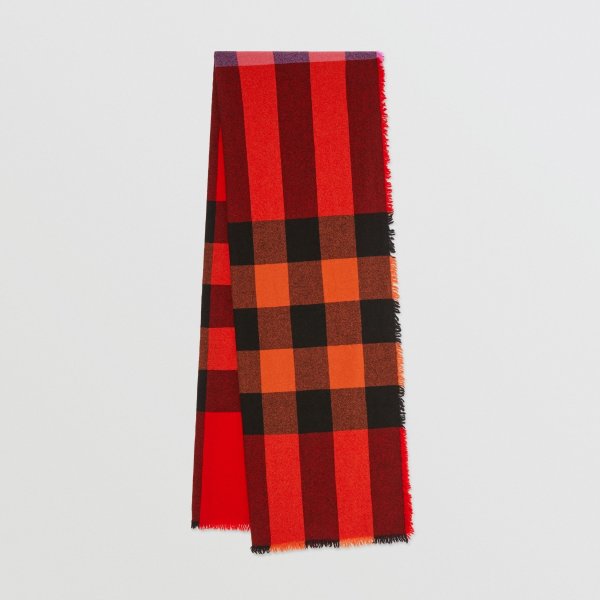 Fringed Check Wool Cashmere Scarf