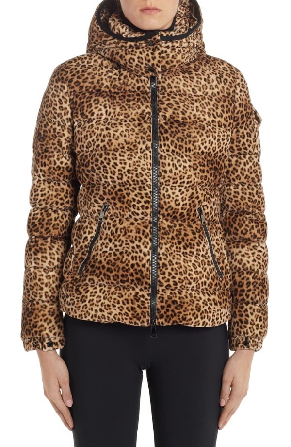 Badyfur Cheetah Print Hooded Down Coat