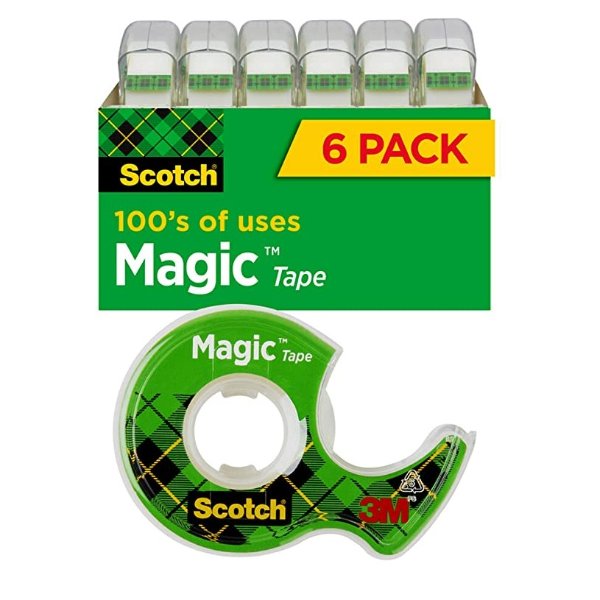 Magic Tape, 6 Rolls, Numerous Applications, Invisible, Engineered for Repairing, 3/4 x 650 Inches (6122)