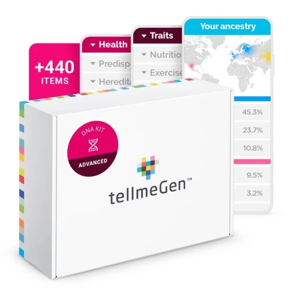 tellmeGen DNA Test Advanced. 400 Health, Ancestry, Traits, Fitness Reports. All Fees Included