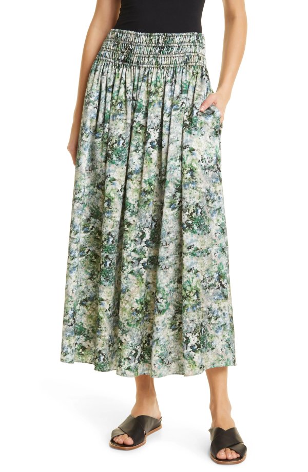 Painted Floral Smock Waist Skirt