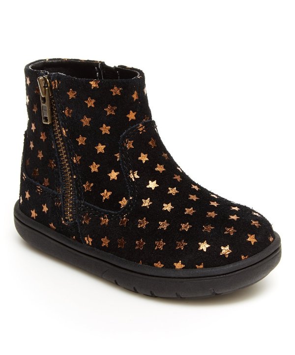 Black & Gold Stars SRtech Zaria Leather Boot - Girls