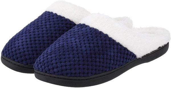Women's Cozy Memory Foam Slippers Fuzzy Plush Comfortable House Shoes Indoor Outdoor Anti-Skid Rubber Sole Flats
