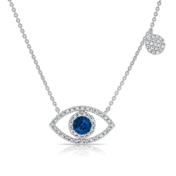 14kt Gold 0.36 CTW Diamond & Sapphire Evil Eye with Diamond Disc NecklaceSKU: AAN684SA W14kt White Gold