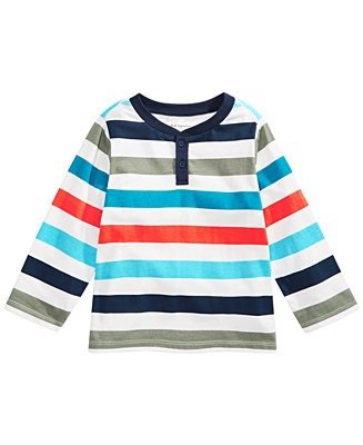 Baby Boys Cotton Striped Henley Top, Created for Macy's