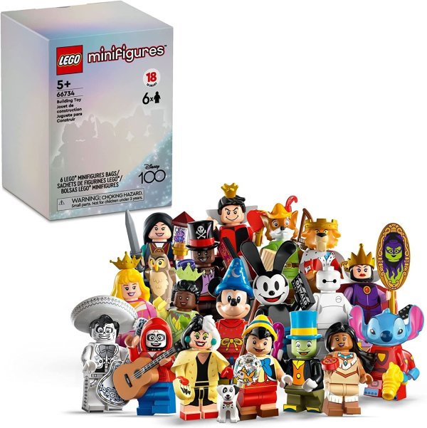 Minifigures Disney 100 6 Pack 66734 Limited Edition Collectible Figures, Surprise Buildable Disney Characters for Role Play, A Gift for Imaginative Kids Ages 5+