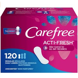 Carefree Acti-Fresh Panty Liners, Soft and Flexible Feminine Care Protection, Regular, 120 Count