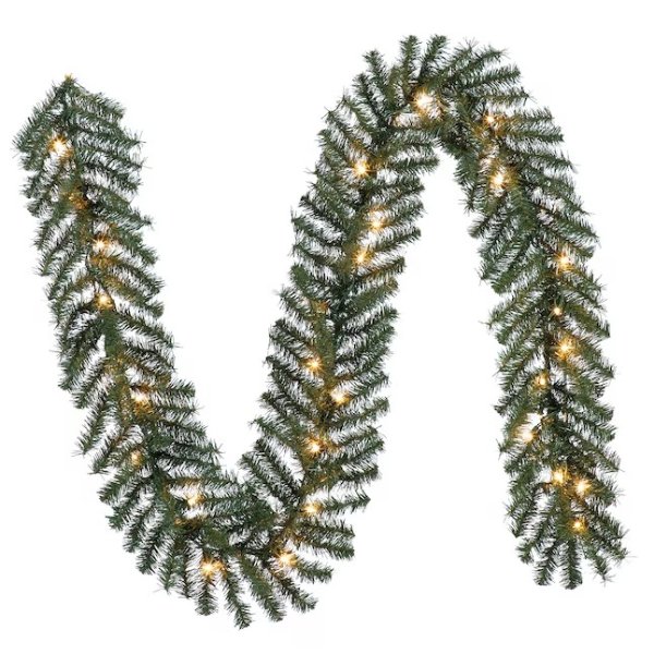 Holiday Living Indoor/Outdoor Pre-lit Electrical Outlet 9-ft Ellston Pine Artificial Garland with Clear Incandescent Lights