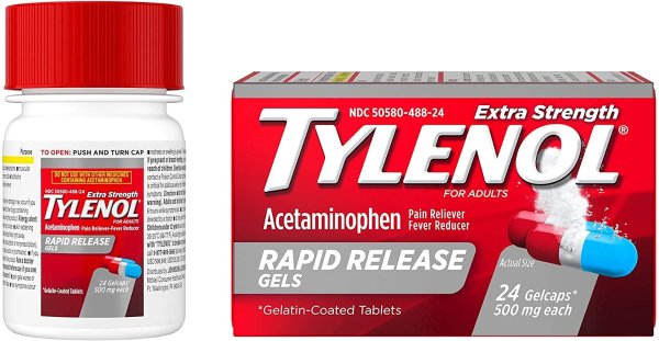 Tylenol Extra Strength Acetaminophen Rapid Release Gels, Pain Reliever & Fever Reducer, 24 ct