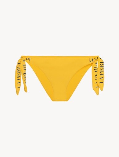 Ribbon tie bikini brief in yellow with logo